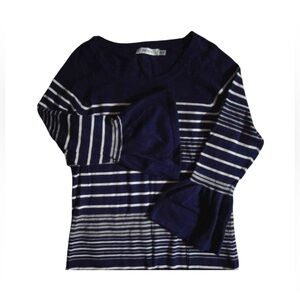 Women's Dark blue&white Stripe 3/4 Sleeves XS